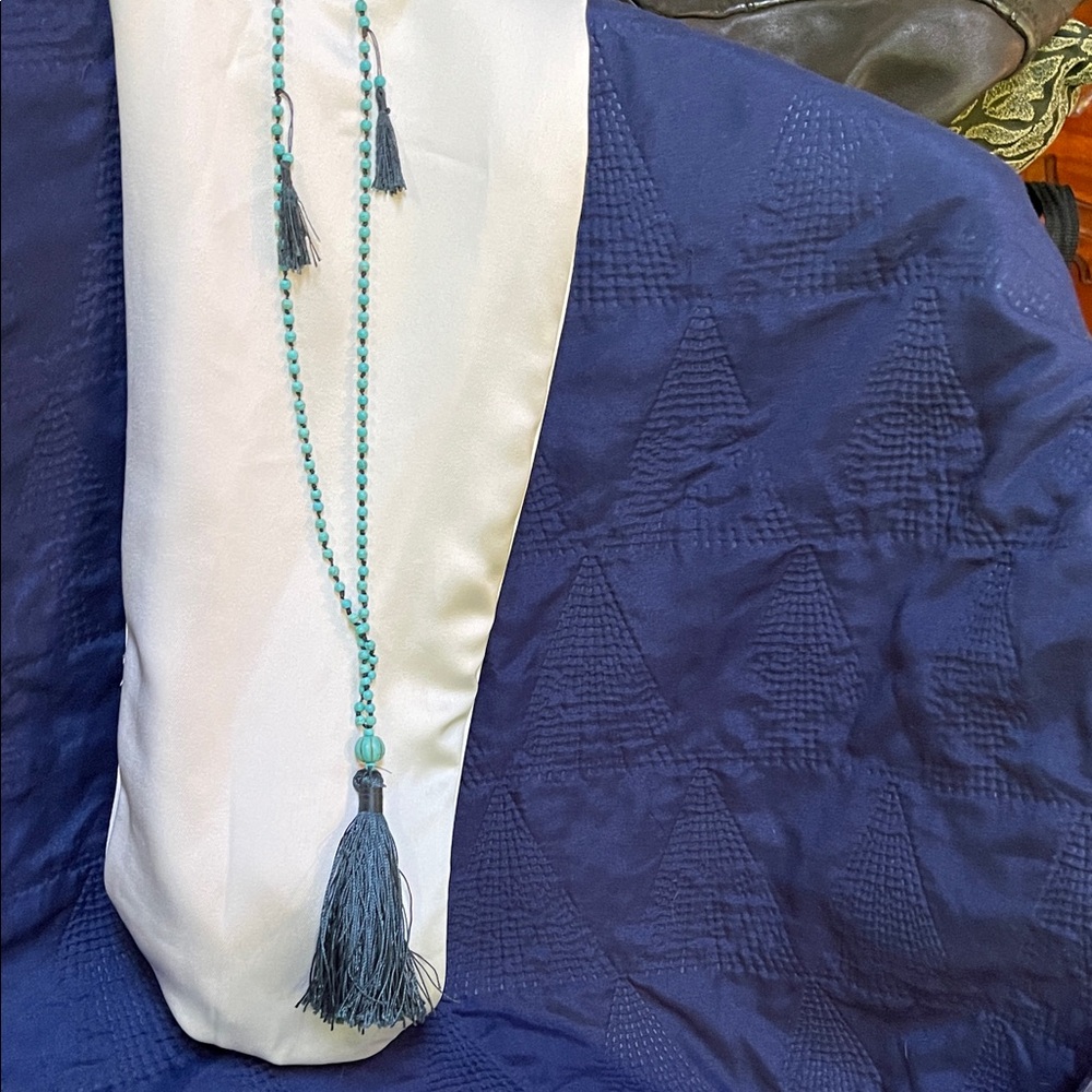 Blue Beaded Tassel Necklace